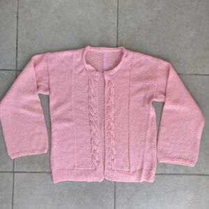 Vintage Hand Knit Open Front Pink Cardigan Women's Size S/M